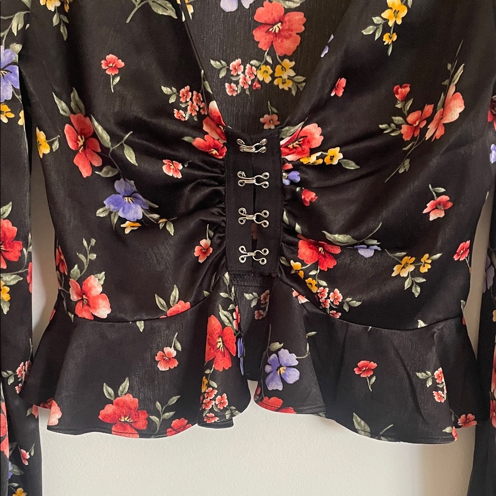 Peplum Black Floral Blouse - Picture 2 of 4